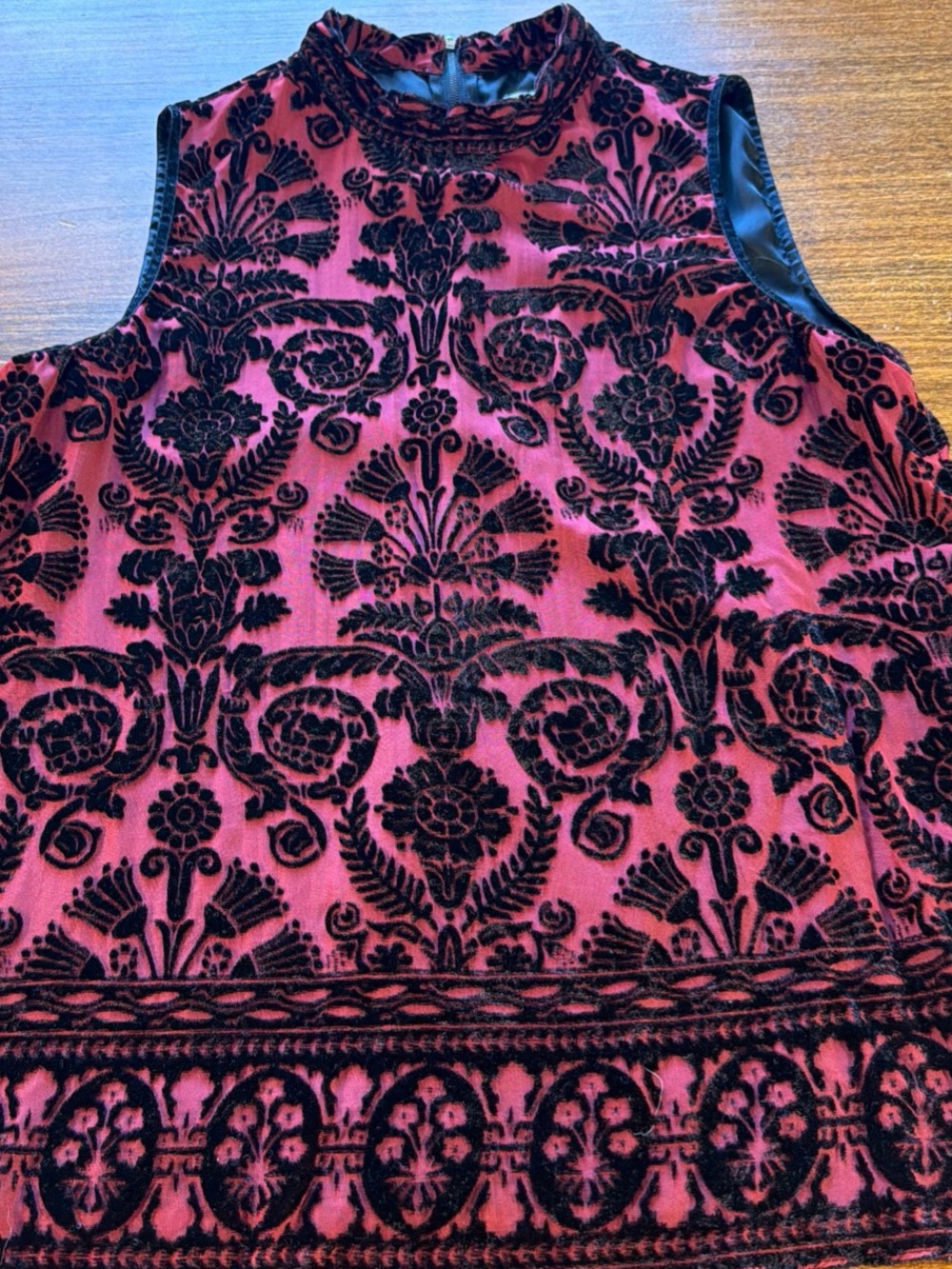 Velvet Burnout Sleeveless Top in Burgundy and Black